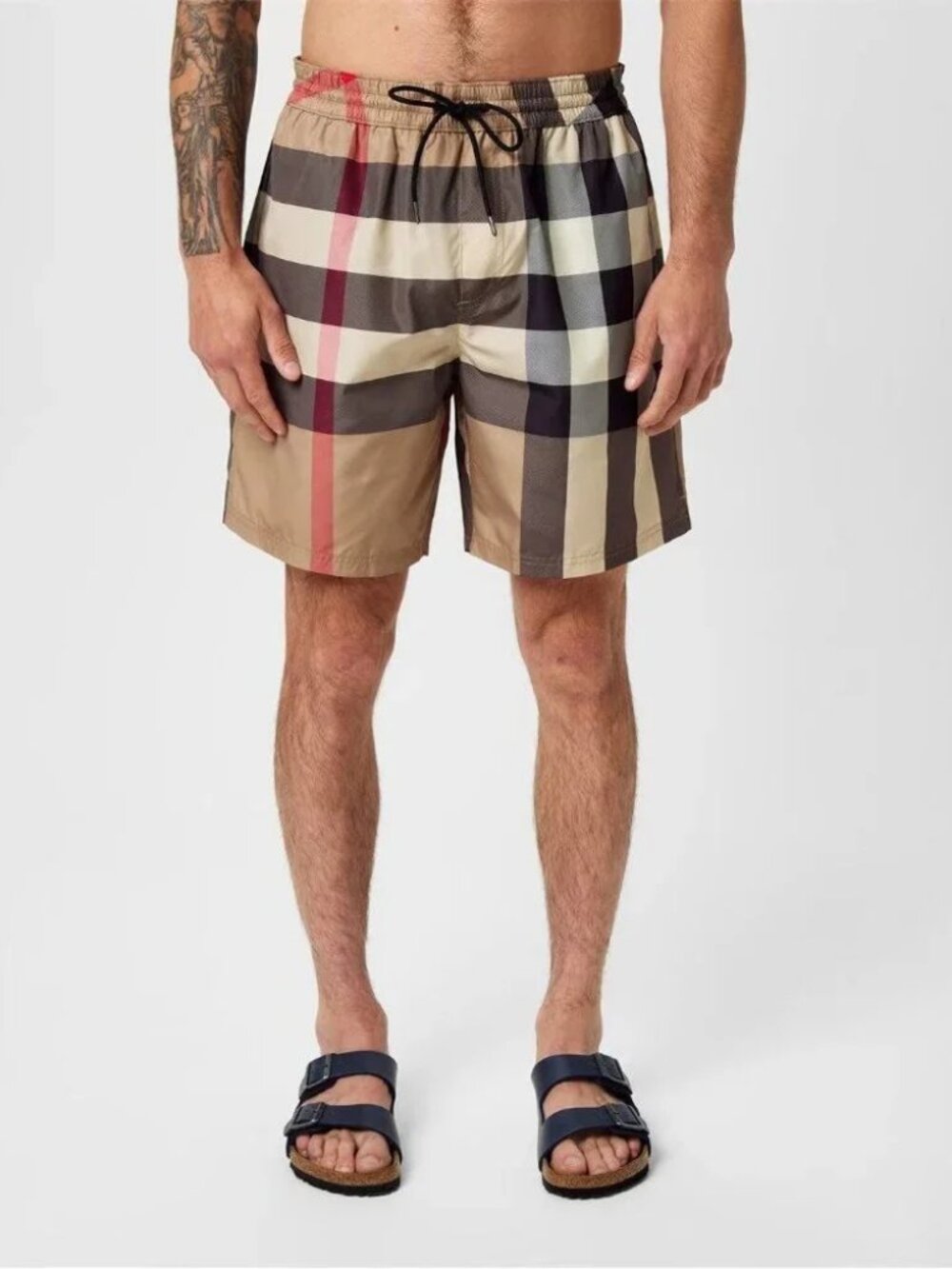 Mens Burberry Tan Black White (Item-71) Signature Check Brief Lined Swim Trunk L